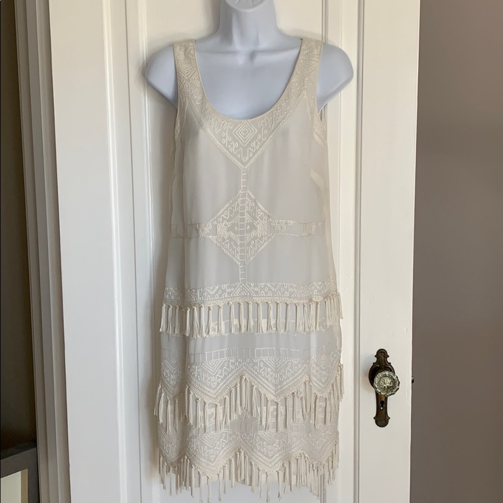 French Connection ivory fringe embroidered dress
